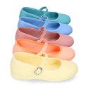 Cotton canvas Girl Mary Jane shoes with buckle fastening in seasonal colors.