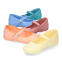 Cotton canvas Girl Mary Jane shoes with buckle fastening in seasonal colors.