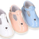 VINTAGE style Patent Leather kids T-strap shoes with buckle fastening.