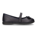 OKAA girl School shoes Mary Jane style with hook and loop strap and bow in washable leather.