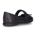 OKAA girl School shoes Mary Jane style with hook and loop strap and bow in washable leather.