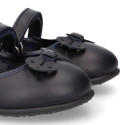 OKAA girl School shoes Mary Jane style with hook and loop strap and bow in washable leather.