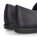 OKAA girl School shoes Mary Jane style with hook and loop strap and bow in washable leather.