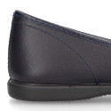 OKAA girl School shoes Mary Jane style with hook and loop strap and bow in washable leather.