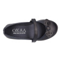 OKAA girl School shoes Mary Jane style with hook and loop strap and bow in washable leather.