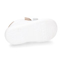 White Nappa leather combined OKAA Little kids School tennis shoes laceless.