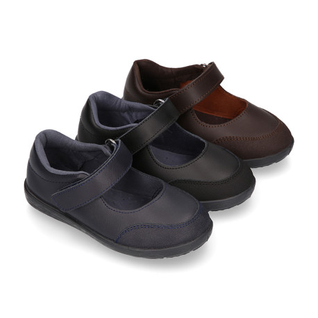 School Washable Nappa leather OKAA Mary Jane shoes laceless.