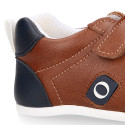 Tan color OKAA FLEX tennis kids shoes laceless and with zero drop.