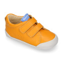 BLANDITOS kids school sneakers laceless in yolk color nappa leather.