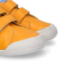 BLANDITOS kids school sneakers laceless in yolk color nappa leather.