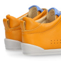 BLANDITOS kids school sneakers laceless in yolk color nappa leather.