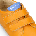 BLANDITOS kids school sneakers laceless in yolk color nappa leather.