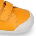 BLANDITOS kids school sneakers laceless in yolk color nappa leather.