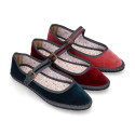 FASHION VELVET stylized Girl Mary Jane shoes with buckle and clip fastening.