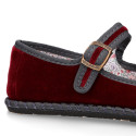 FASHION VELVET stylized Girl Mary Jane shoes with buckle and clip fastening.