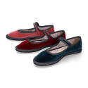 FASHION VELVET stylized Girl Mary Jane shoes with buckle and clip fastening.