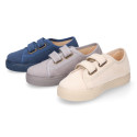 Autumn winter canvas OKAA kids tennis shoes to dress laceless.