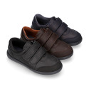 Washable leather kids School sport shoes Blucher style laceless and with reinforced toe cap.