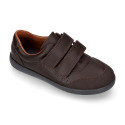 Washable leather kids School sport shoes Blucher style laceless and with reinforced toe cap.