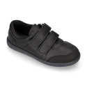 Washable leather kids School sport shoes Blucher style laceless and with reinforced toe cap.