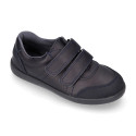 Washable leather kids School sport shoes Blucher style laceless and with reinforced toe cap.