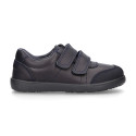 Washable leather kids School sport shoes Blucher style laceless and with reinforced toe cap.