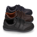 Washable leather kids School sport shoes Blucher style laceless and with reinforced toe cap.