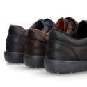 Washable leather kids School sport shoes Blucher style laceless and with reinforced toe cap.