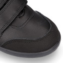 Washable leather kids School sport shoes Blucher style laceless and with reinforced toe cap.