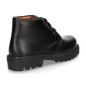 School kids ankle boot shoes, road shoes style lace closure in leather.