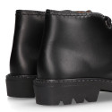 School kids ankle boot shoes, road shoes style lace closure in leather.