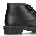 School kids ankle boot shoes, road shoes style lace closure in leather.