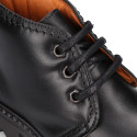 School kids ankle boot shoes, road shoes style lace closure in leather.