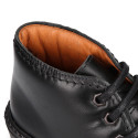 School kids ankle boot shoes, road shoes style lace closure in leather.