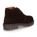 Kids ankle boot shoes, road shoes style lace closure in suede leather.