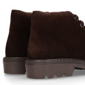 Kids ankle boot shoes, road shoes style lace closure in suede leather.