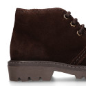 Kids ankle boot shoes, road shoes style lace closure in suede leather.