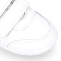 White Washable leather kids School sneakers shoes laceless and with reinforced toe cap.