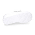 White Washable leather kids School sneakers shoes laceless and with reinforced toe cap.