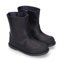 Washable leather kids School boot shoes with reinforced toe cap.