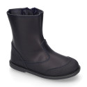 Washable leather kids School boot shoes with reinforced toe cap.