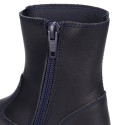 Washable leather kids School boot shoes with reinforced toe cap.