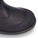 Washable leather kids School boot shoes with reinforced toe cap.