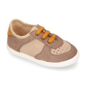 Kids suede leather CASUAL Sneaker shoes with laces.