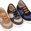 Kids suede leather CASUAL Sneaker shoes with laces.