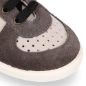 Kids suede leather CASUAL Sneaker shoes with laces.