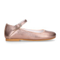 PINK GOLD color soft leather girl halter Mary Jane shoes with buckle fastening.