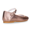 PINK GOLD color soft leather girl halter Mary Jane shoes with buckle fastening.