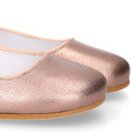 PINK GOLD color soft leather girl halter Mary Jane shoes with buckle fastening.