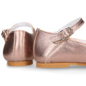 PINK GOLD color soft leather girl halter Mary Jane shoes with buckle fastening.